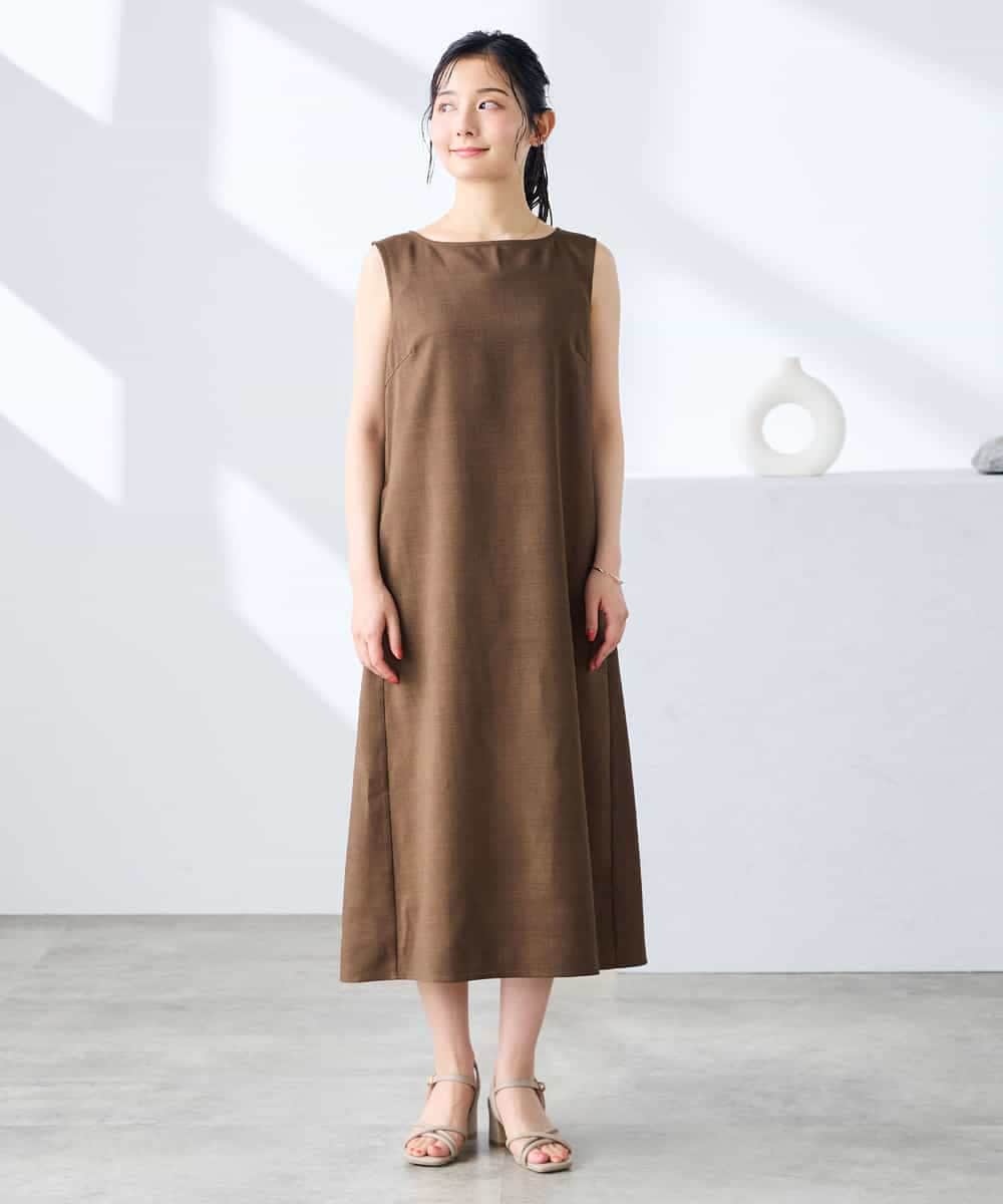 K3EHD14079 a.v.v Elmi(アー・ヴェ・ヴェ) 【低身長サイズ/洗える】ノースリーブフレアワンピース ベージュ