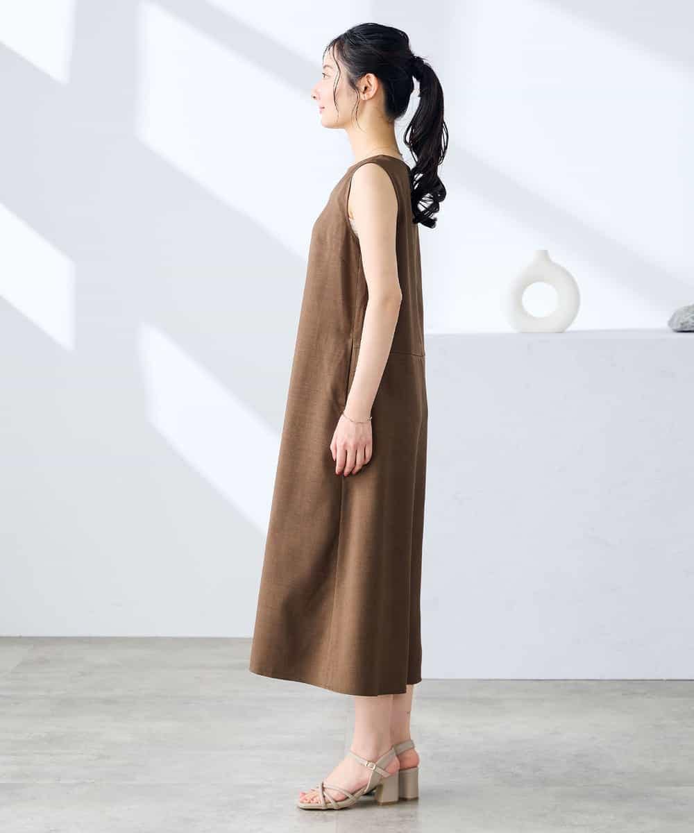 K3EHD14079 a.v.v Elmi(アー・ヴェ・ヴェ) 【低身長サイズ/洗える】ノースリーブフレアワンピース ベージュ
