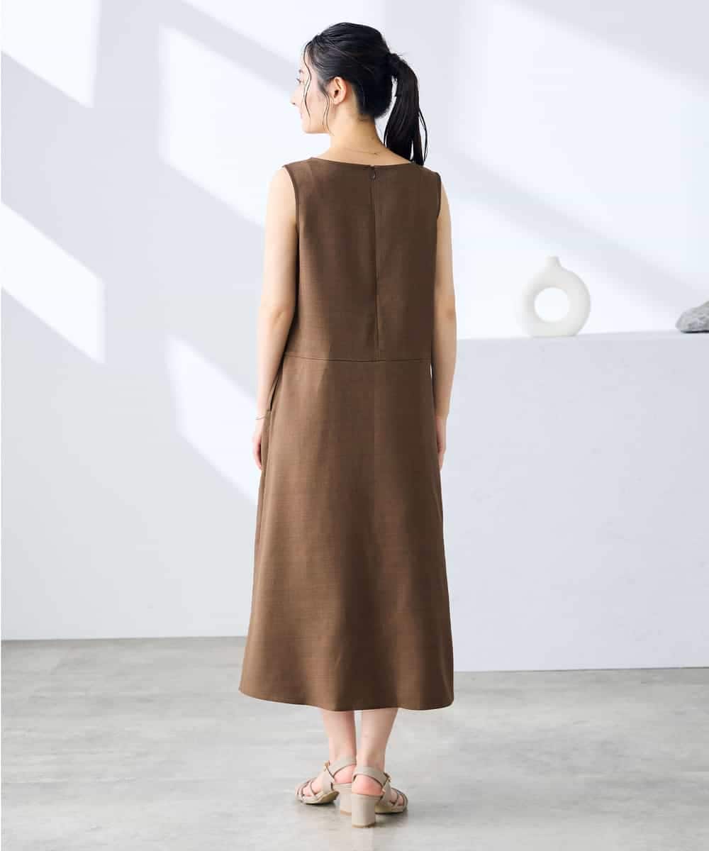 K3EHD14079 a.v.v Elmi(アー・ヴェ・ヴェ) 【低身長サイズ/洗える】ノースリーブフレアワンピース ベージュ