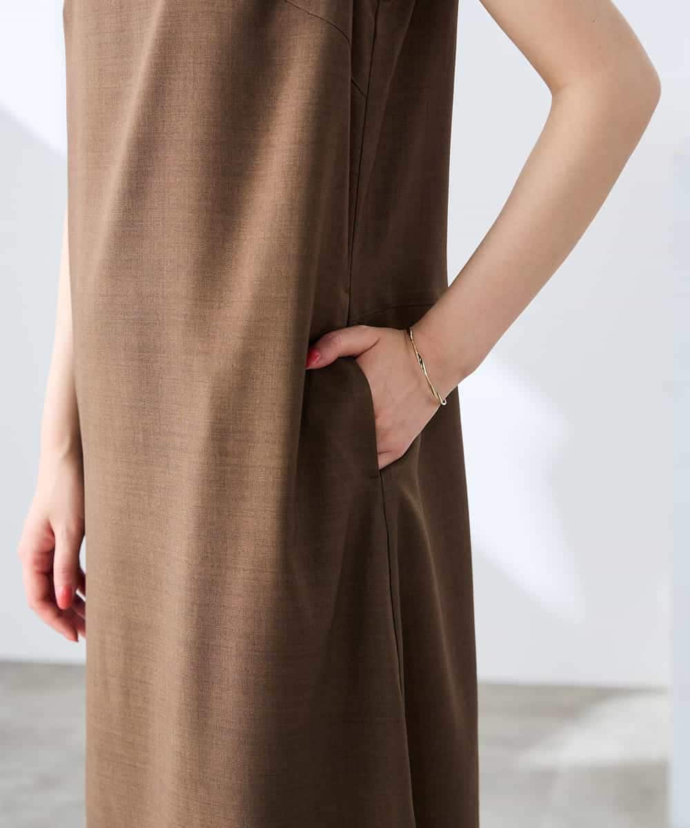 K3EHD14079 a.v.v Elmi(アー・ヴェ・ヴェ) 【低身長サイズ/洗える】ノースリーブフレアワンピース ベージュ