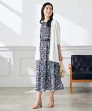 K3EHD15089 a.v.v Elmi(アー・ヴェ・ヴェ) 【低身長サイズ/洗える】フラワープリントギャザーノースリーブワンピース ネイビー