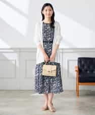 K3EHD15089 a.v.v Elmi(アー・ヴェ・ヴェ) 【低身長サイズ/洗える】フラワープリントギャザーノースリーブワンピース ネイビー