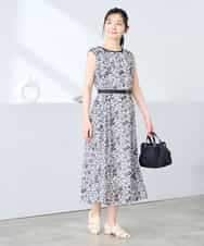 K3EHD15089 a.v.v Elmi(アー・ヴェ・ヴェ) 【低身長サイズ/洗える】フラワープリントギャザーノースリーブワンピース ネイビー