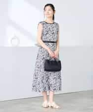 K3EHD15089 a.v.v Elmi(アー・ヴェ・ヴェ) 【低身長サイズ/洗える】フラワープリントギャザーノースリーブワンピース ネイビー