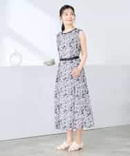 K3EHD15089 a.v.v Elmi(アー・ヴェ・ヴェ) 【低身長サイズ/洗える】フラワープリントギャザーノースリーブワンピース ネイビー