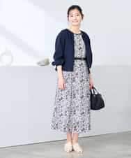 K3EHD15089 a.v.v Elmi(アー・ヴェ・ヴェ) 【低身長サイズ/洗える】フラワープリントギャザーノースリーブワンピース ネイビー