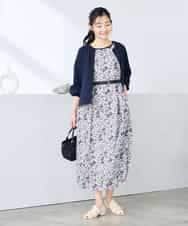 K3EHD15089 a.v.v Elmi(アー・ヴェ・ヴェ) 【低身長サイズ/洗える】フラワープリントギャザーノースリーブワンピース ネイビー