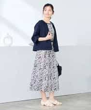 K3EHD15089 a.v.v Elmi(アー・ヴェ・ヴェ) 【低身長サイズ/洗える】フラワープリントギャザーノースリーブワンピース ネイビー