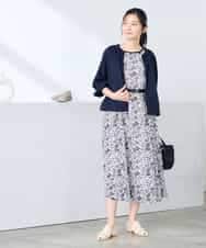 K3EHD15089 a.v.v Elmi(アー・ヴェ・ヴェ) 【低身長サイズ/洗える】フラワープリントギャザーノースリーブワンピース ネイビー