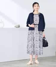 K3EHD15089 a.v.v Elmi(アー・ヴェ・ヴェ) 【低身長サイズ/洗える】フラワープリントギャザーノースリーブワンピース ネイビー