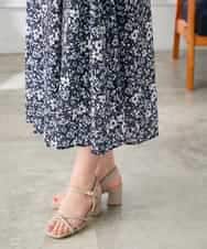 K3EHD15089 a.v.v Elmi(アー・ヴェ・ヴェ) 【低身長サイズ/洗える】フラワープリントギャザーノースリーブワンピース ネイビー