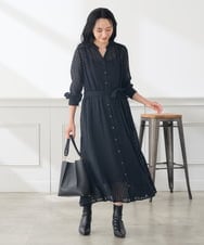 K3EKD02099 a.v.v Elmi(アー・ヴェ・ヴェ) 【低身長サイズ/洗える】シアー ジャカード スキッパー ワンピース ネイビー