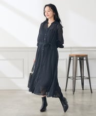 K3EKD02099 a.v.v Elmi(アー・ヴェ・ヴェ) 【低身長サイズ/洗える】シアー ジャカード スキッパー ワンピース ネイビー