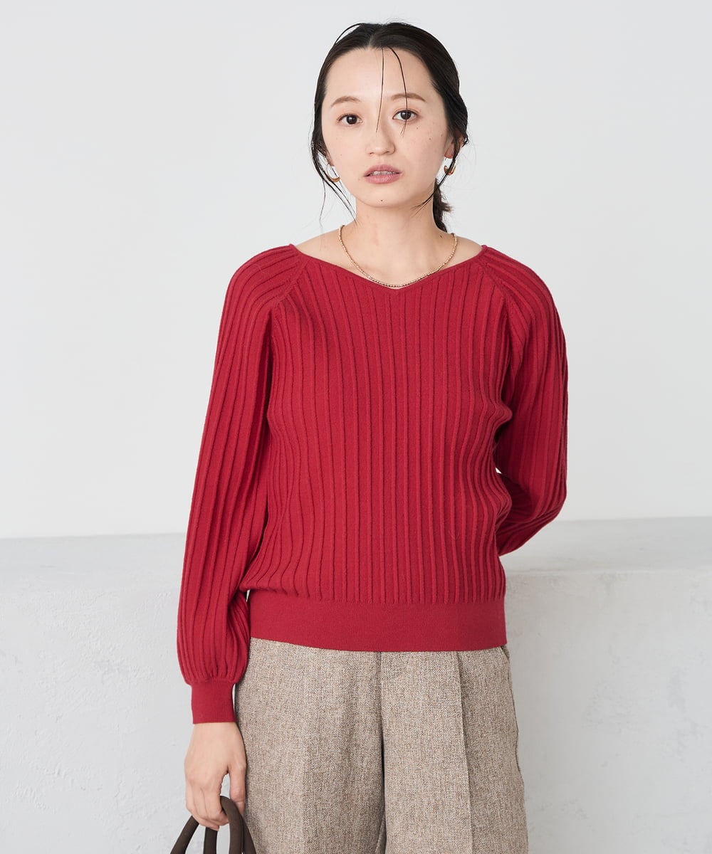 K3FBD15044 a.v.v Elmi(アー・ヴェ・ヴェ) 【低身長サイズ】プリーツライクVネックニット ブラック