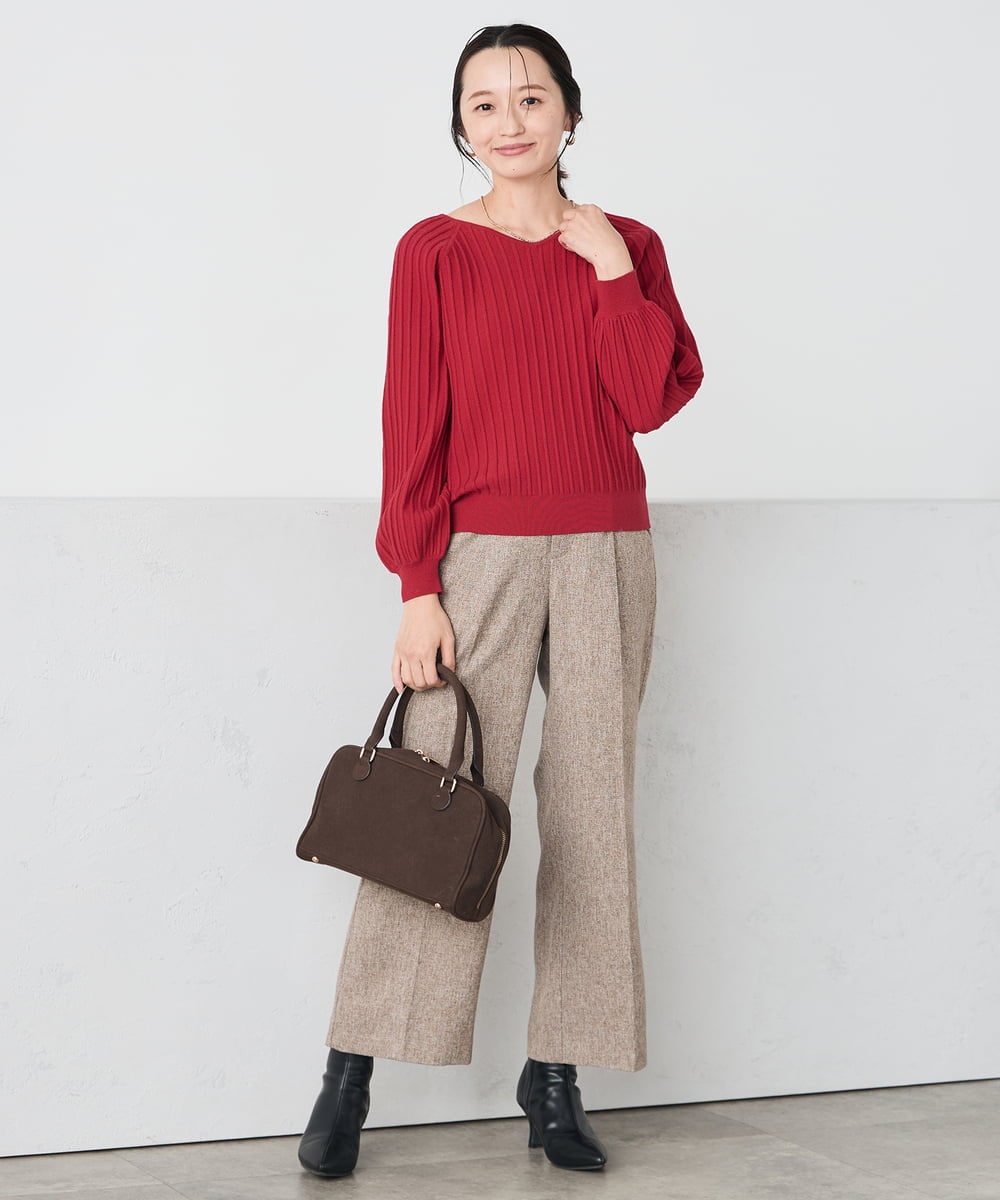 K3FBD15044 a.v.v Elmi(アー・ヴェ・ヴェ) 【低身長サイズ】プリーツライクVネックニット ブラック