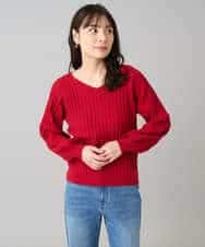 K3FBD15044 a.v.v Elmi(アー・ヴェ・ヴェ) 【低身長サイズ】プリーツライクVネックニット ブラック