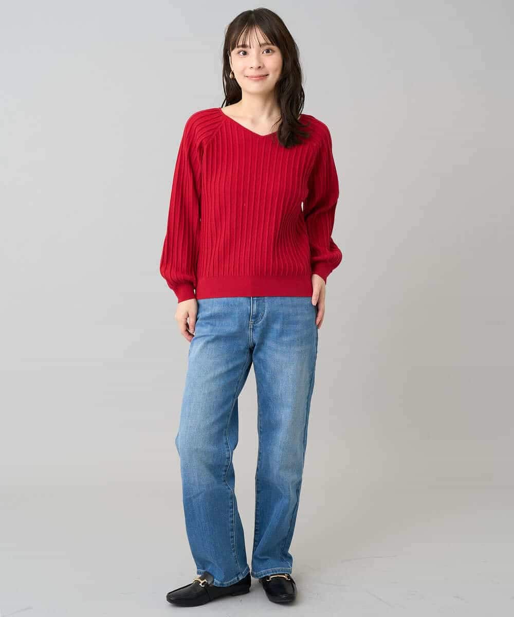 K3FBD15044 a.v.v Elmi(アー・ヴェ・ヴェ) 【低身長サイズ】プリーツライクVネックニット ブラック