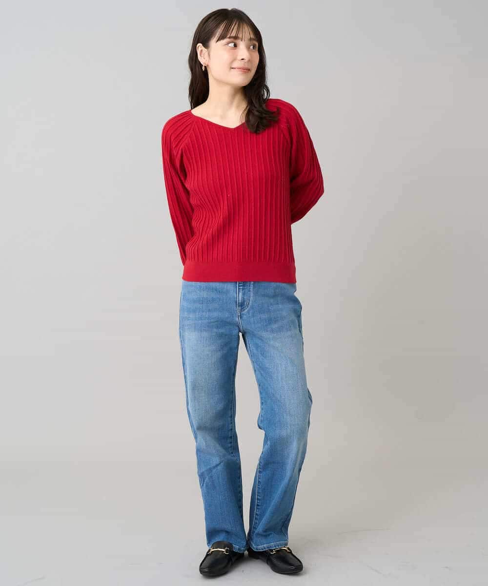 K3FBD15044 a.v.v Elmi(アー・ヴェ・ヴェ) 【低身長サイズ】プリーツライクVネックニット ブラック