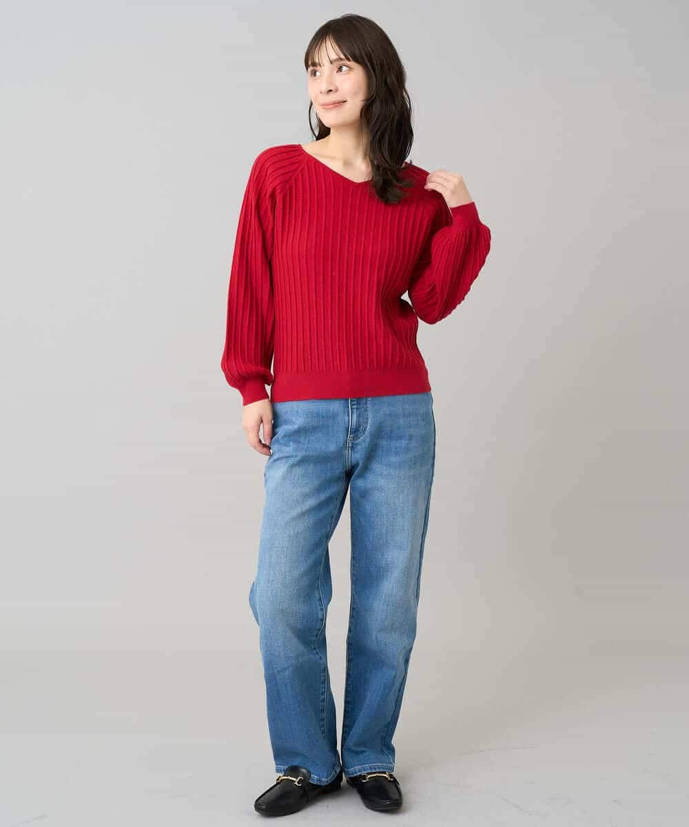 K3FBD15044 a.v.v Elmi(アー・ヴェ・ヴェ) 【低身長サイズ】プリーツライクVネックニット ブラック