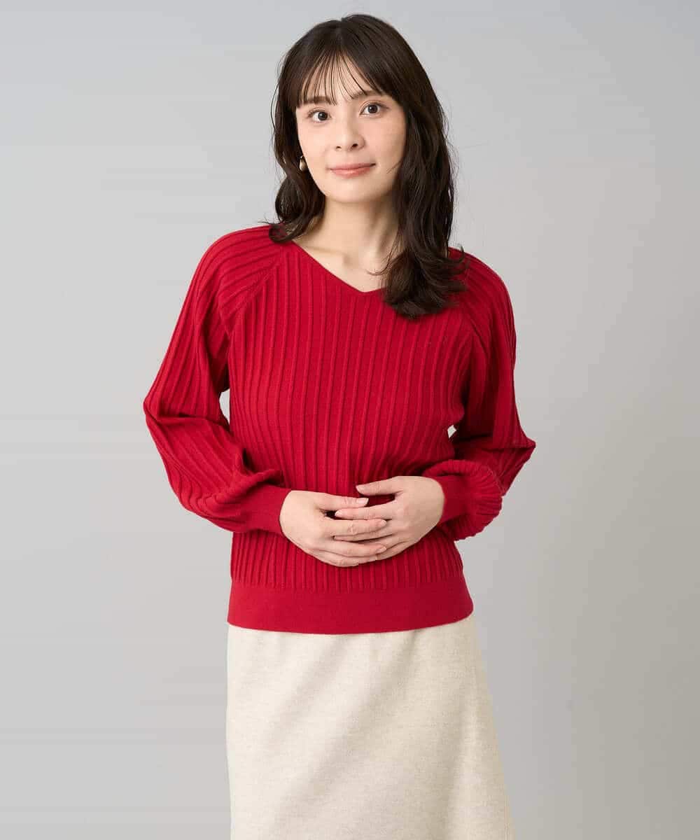 K3FBD15044 a.v.v Elmi(アー・ヴェ・ヴェ) 【低身長サイズ】プリーツライクVネックニット ブラック