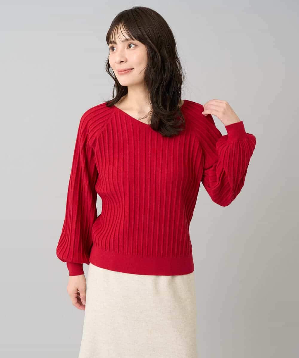 K3FBD15044 a.v.v Elmi(アー・ヴェ・ヴェ) 【低身長サイズ】プリーツライクVネックニット ブラック