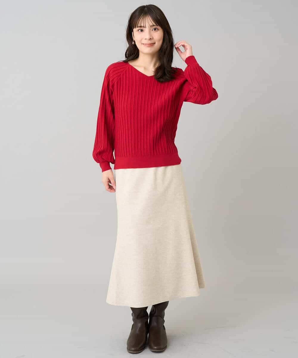 K3FBD15044 a.v.v Elmi(アー・ヴェ・ヴェ) 【低身長サイズ】プリーツライクVネックニット ブラック