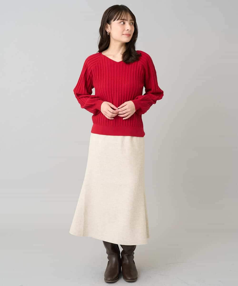 K3FBD15044 a.v.v Elmi(アー・ヴェ・ヴェ) 【低身長サイズ】プリーツライクVネックニット ブラック