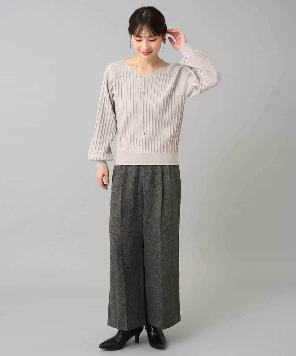 K3FBD15044 a.v.v Elmi(アー・ヴェ・ヴェ) 【低身長サイズ】プリーツライクVネックニット ブラック