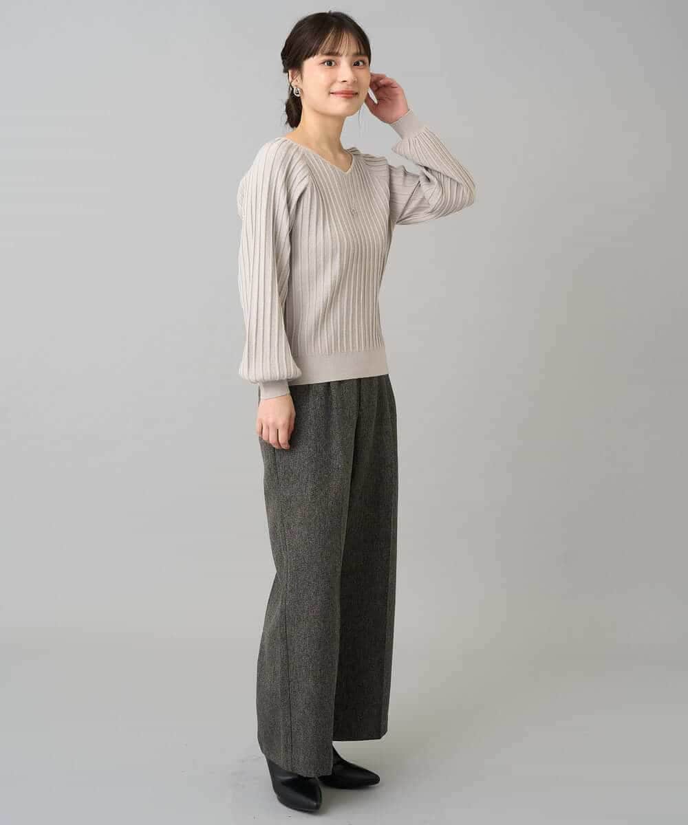 K3FBD15044 a.v.v Elmi(アー・ヴェ・ヴェ) 【低身長サイズ】プリーツライクVネックニット ブラック