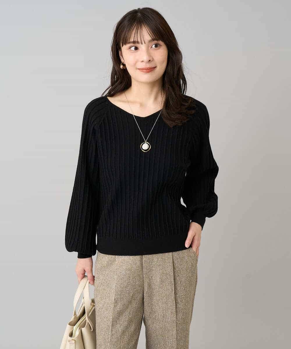 K3FBD15044 a.v.v Elmi(アー・ヴェ・ヴェ) 【低身長サイズ】プリーツライクVネックニット ブラック
