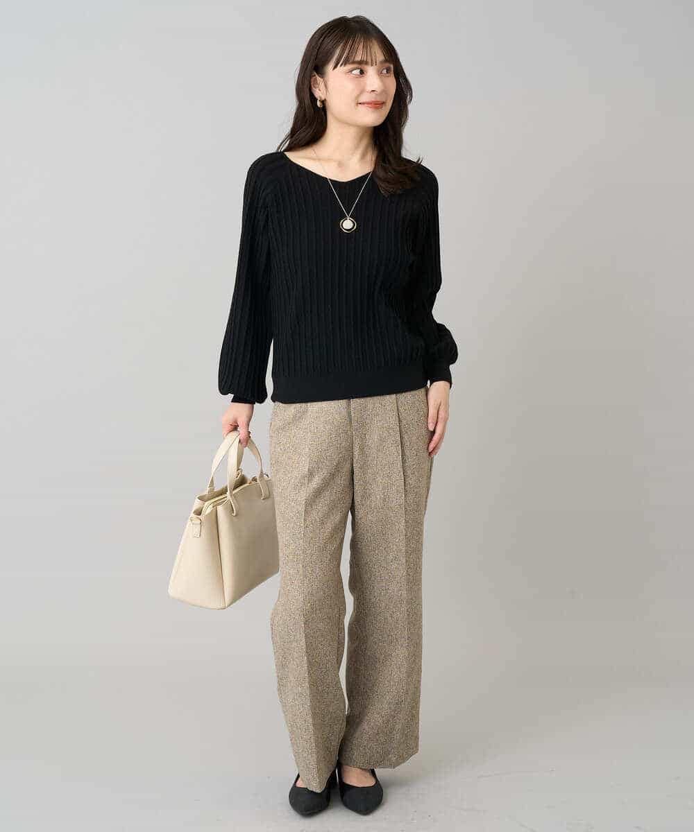 K3FBD15044 a.v.v Elmi(アー・ヴェ・ヴェ) 【低身長サイズ】プリーツライクVネックニット ブラック