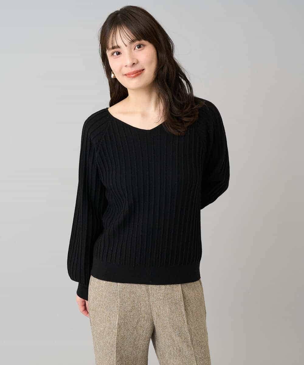 K3FBD15044 a.v.v Elmi(アー・ヴェ・ヴェ) 【低身長サイズ】プリーツライクVネックニット ブラック