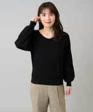 K3FBD15044 a.v.v Elmi(アー・ヴェ・ヴェ) 【低身長サイズ】プリーツライクVネックニット ブラック