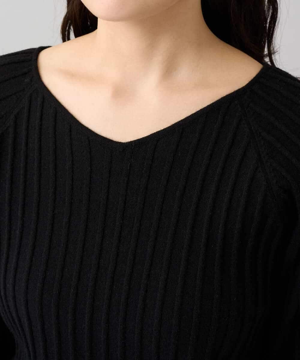 K3FBD15044 a.v.v Elmi(アー・ヴェ・ヴェ) 【低身長サイズ】プリーツライクVネックニット ブラック