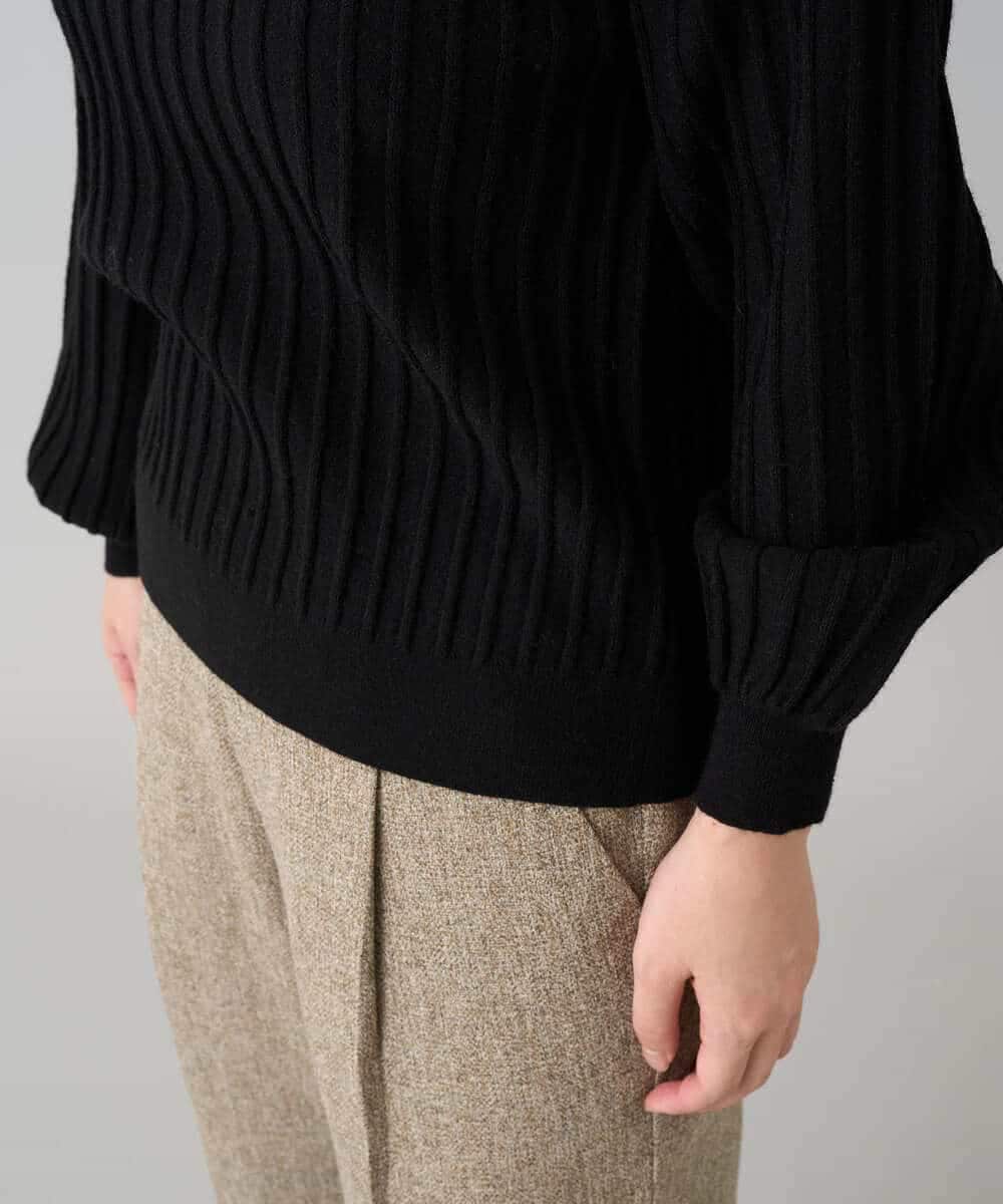 K3FBD15044 a.v.v Elmi(アー・ヴェ・ヴェ) 【低身長サイズ】プリーツライクVネックニット ブラック