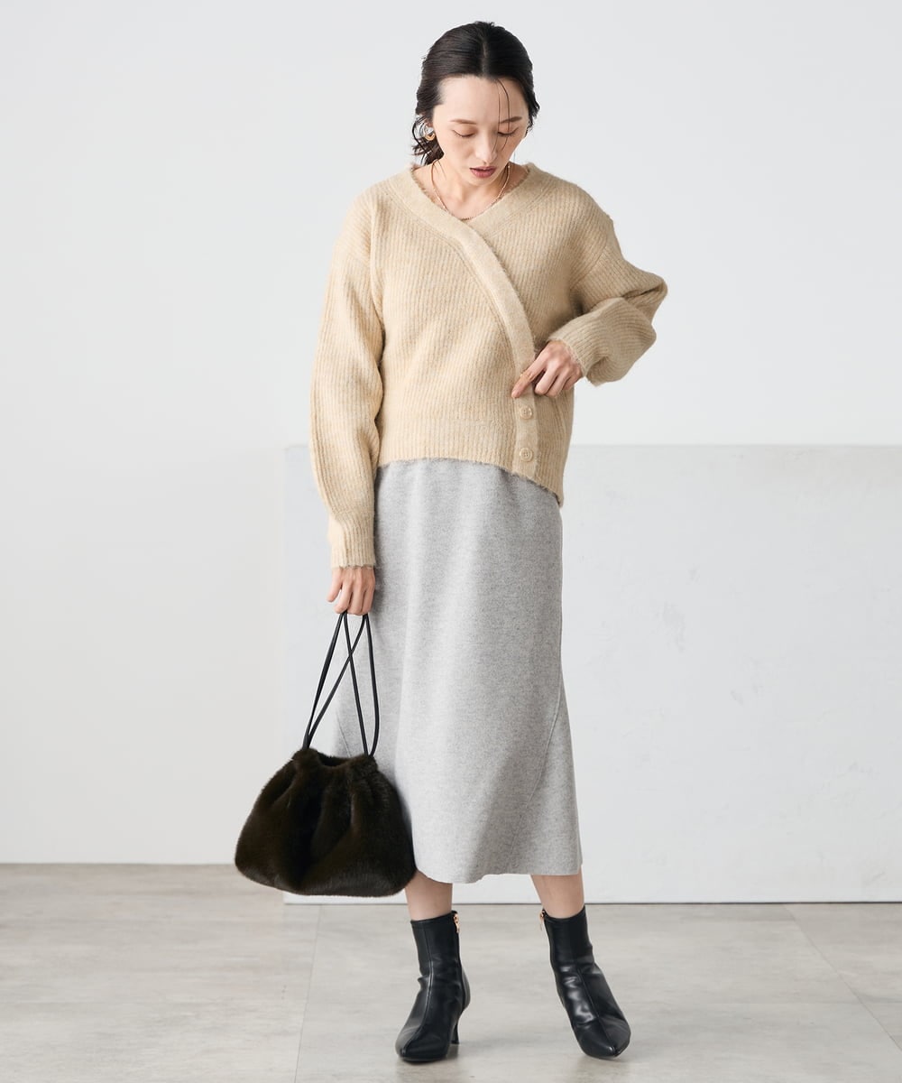 K3FBD23049 a.v.v Elmi(アー・ヴェ・ヴェ) 【低身長サイズ】カシュクールライクVネックニット ベージュ