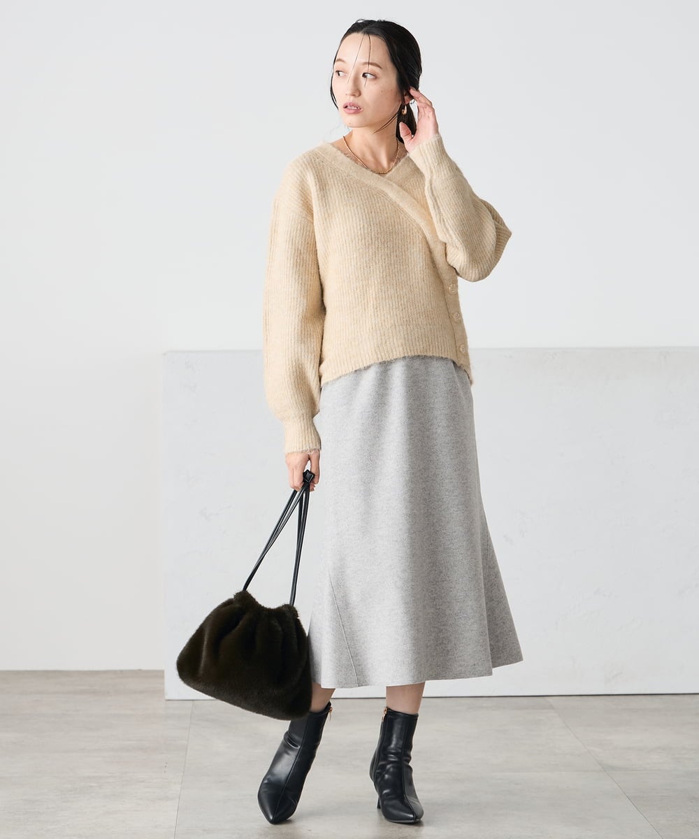 K3FBD23049 a.v.v Elmi(アー・ヴェ・ヴェ) 【低身長サイズ】カシュクールライクVネックニット ベージュ