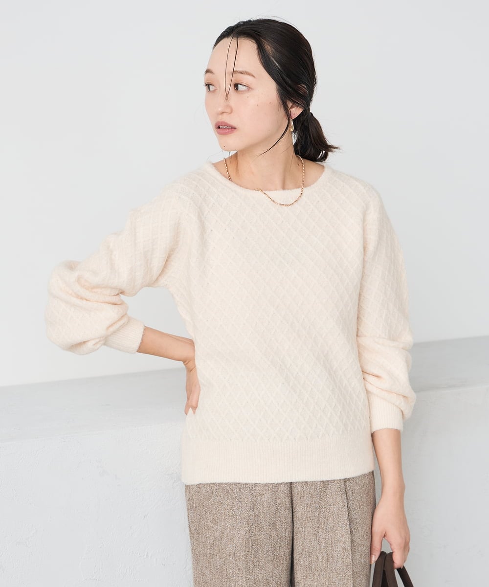 K3FBD25049 a.v.v Elmi(アー・ヴェ・ヴェ) 【低身長サイズ】ダイヤ柄ニットプルオーバー アイボリー