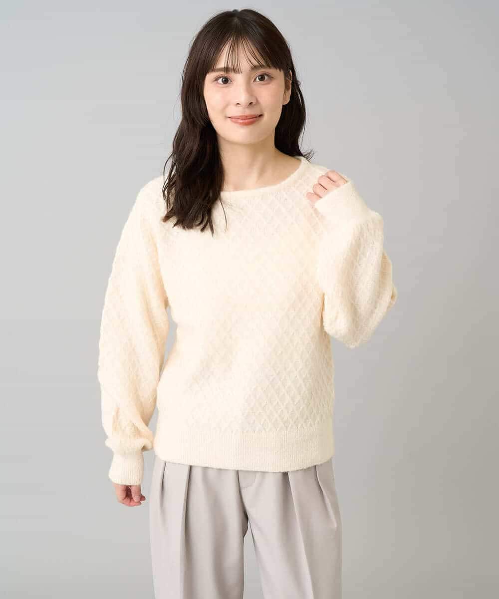 K3FBD25049 a.v.v Elmi(アー・ヴェ・ヴェ) 【低身長サイズ】ダイヤ柄ニットプルオーバー アイボリー