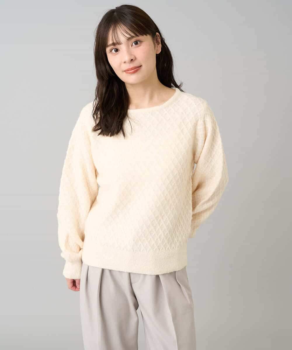K3FBD25049 a.v.v Elmi(アー・ヴェ・ヴェ) 【低身長サイズ】ダイヤ柄ニットプルオーバー アイボリー