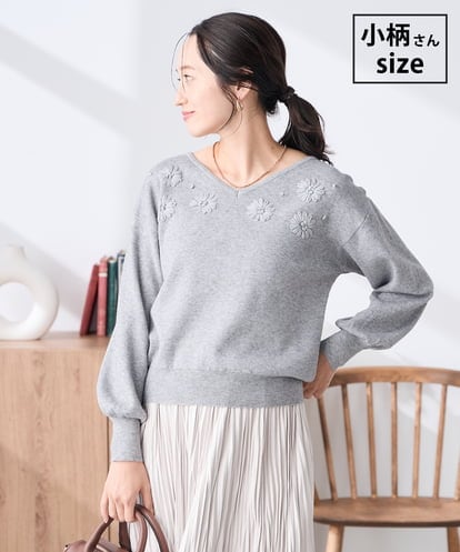 K3FBD27054 a.v.v Elmi 【低身長サイズ】フラワー刺繍ニットプルオーバー