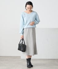 K3FBD27054 a.v.v Elmi(アー・ヴェ・ヴェ) 【低身長サイズ】フラワー刺繍ニットプルオーバー グレー