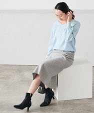 K3FBD27054 a.v.v Elmi(アー・ヴェ・ヴェ) 【低身長サイズ】フラワー刺繍ニットプルオーバー グレー