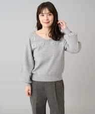 K3FBD27054 a.v.v Elmi(アー・ヴェ・ヴェ) 【低身長サイズ】フラワー刺繍ニットプルオーバー グレー