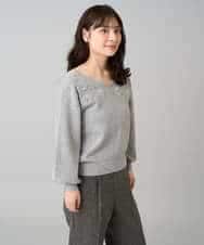 K3FBD27054 a.v.v Elmi(アー・ヴェ・ヴェ) 【低身長サイズ】フラワー刺繍ニットプルオーバー グレー