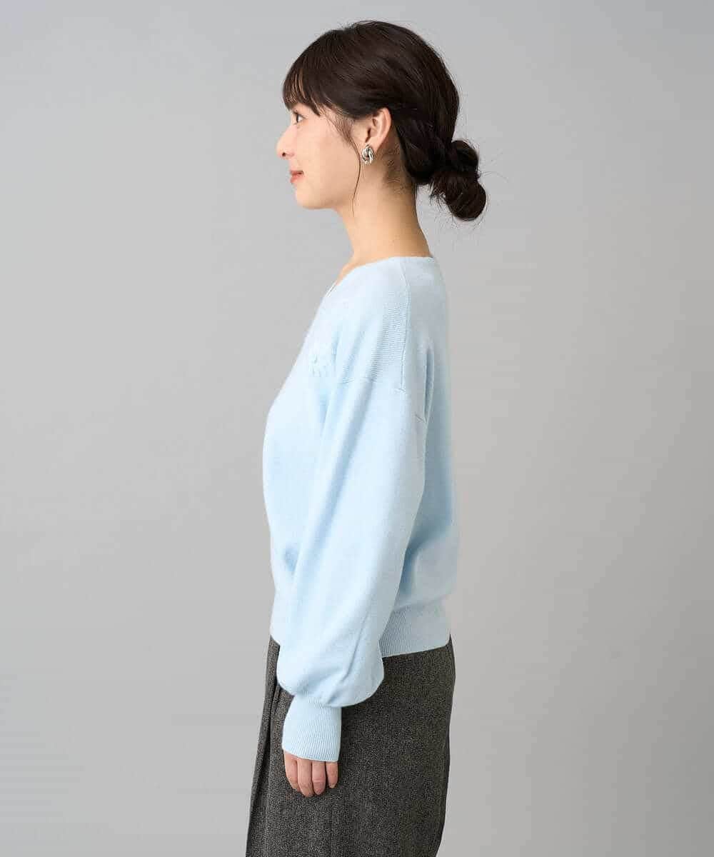 K3FBD27054 a.v.v Elmi(アー・ヴェ・ヴェ) 【低身長サイズ】フラワー刺繍ニットプルオーバー グレー