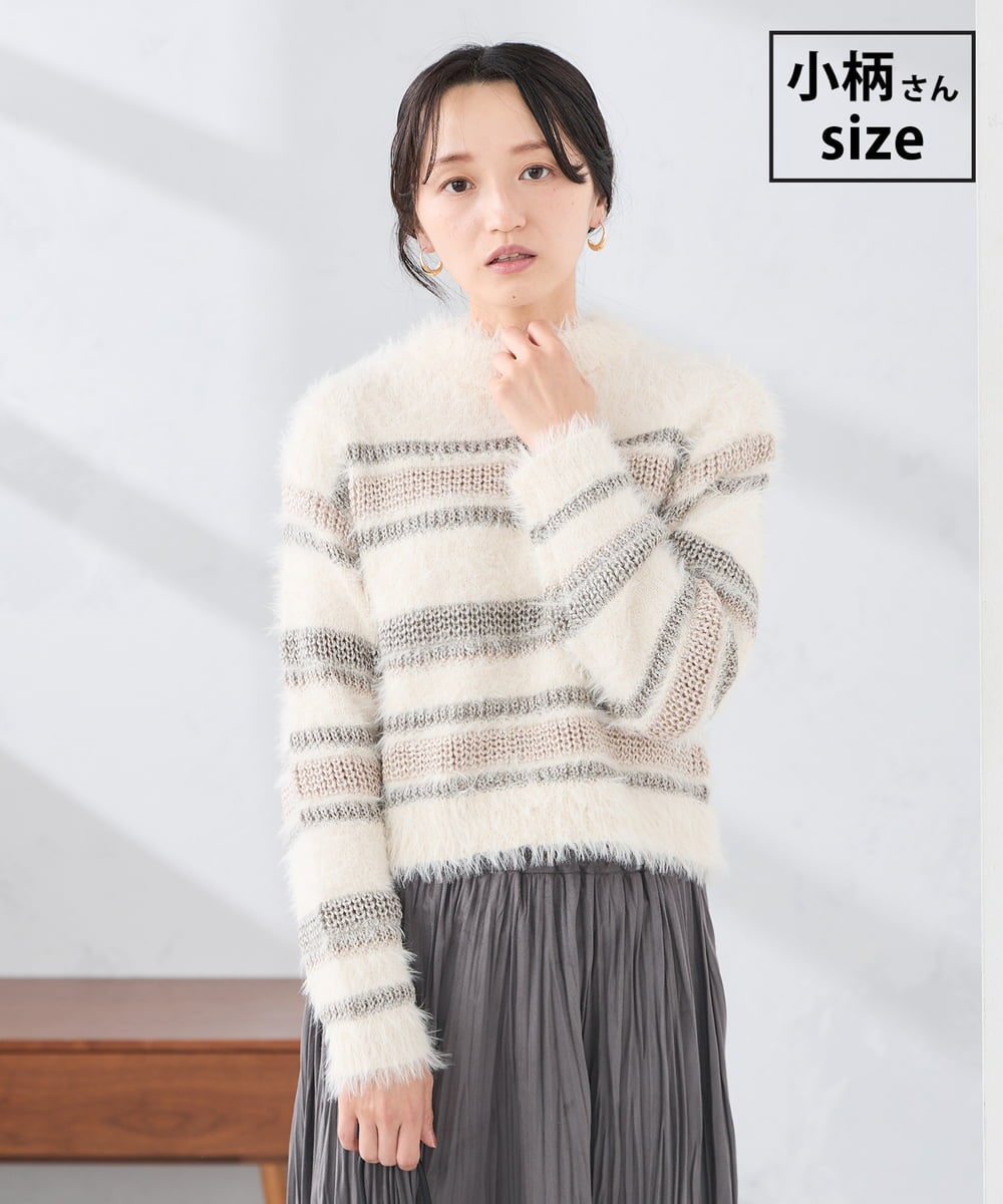 K3FBD29059 a.v.v Elmi(アー・ヴェ・ヴェ) 【低身長サイズ】フェザーボーダーニット アイボリー