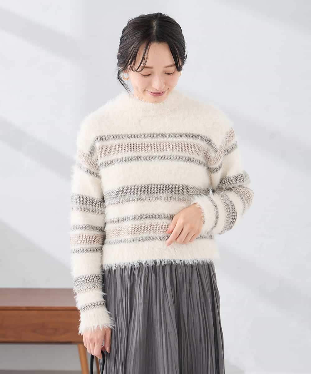 K3FBD29059 a.v.v Elmi(アー・ヴェ・ヴェ) 【低身長サイズ】フェザーボーダーニット アイボリー