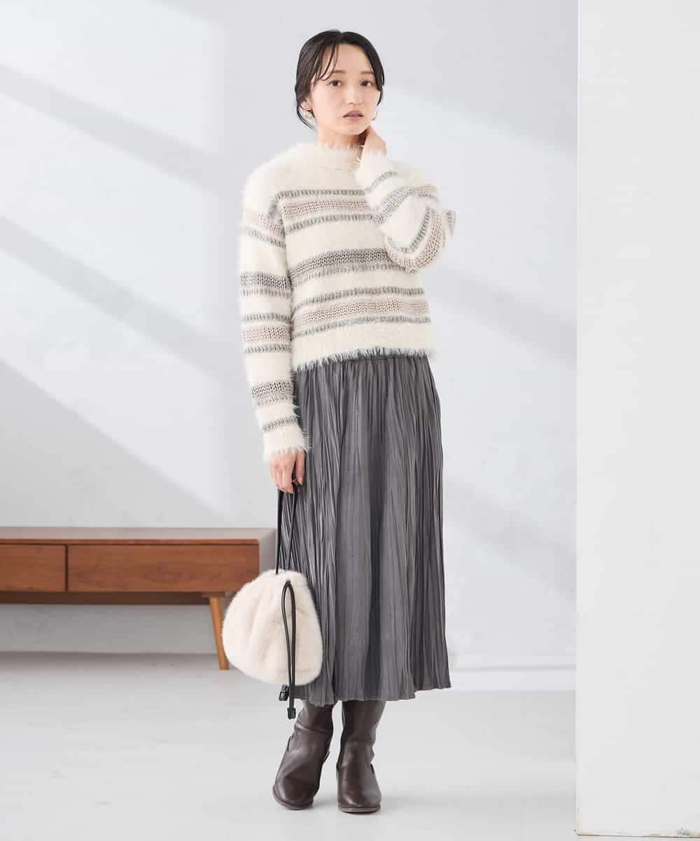 K3FBD29059 a.v.v Elmi(アー・ヴェ・ヴェ) 【低身長サイズ】フェザーボーダーニット アイボリー