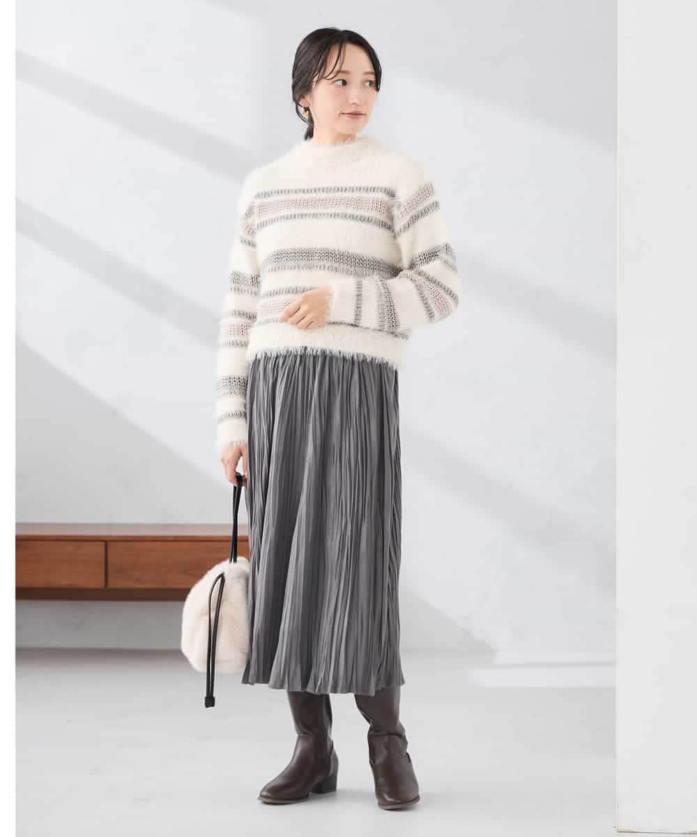 K3FBD29059 a.v.v Elmi(アー・ヴェ・ヴェ) 【低身長サイズ】フェザーボーダーニット アイボリー